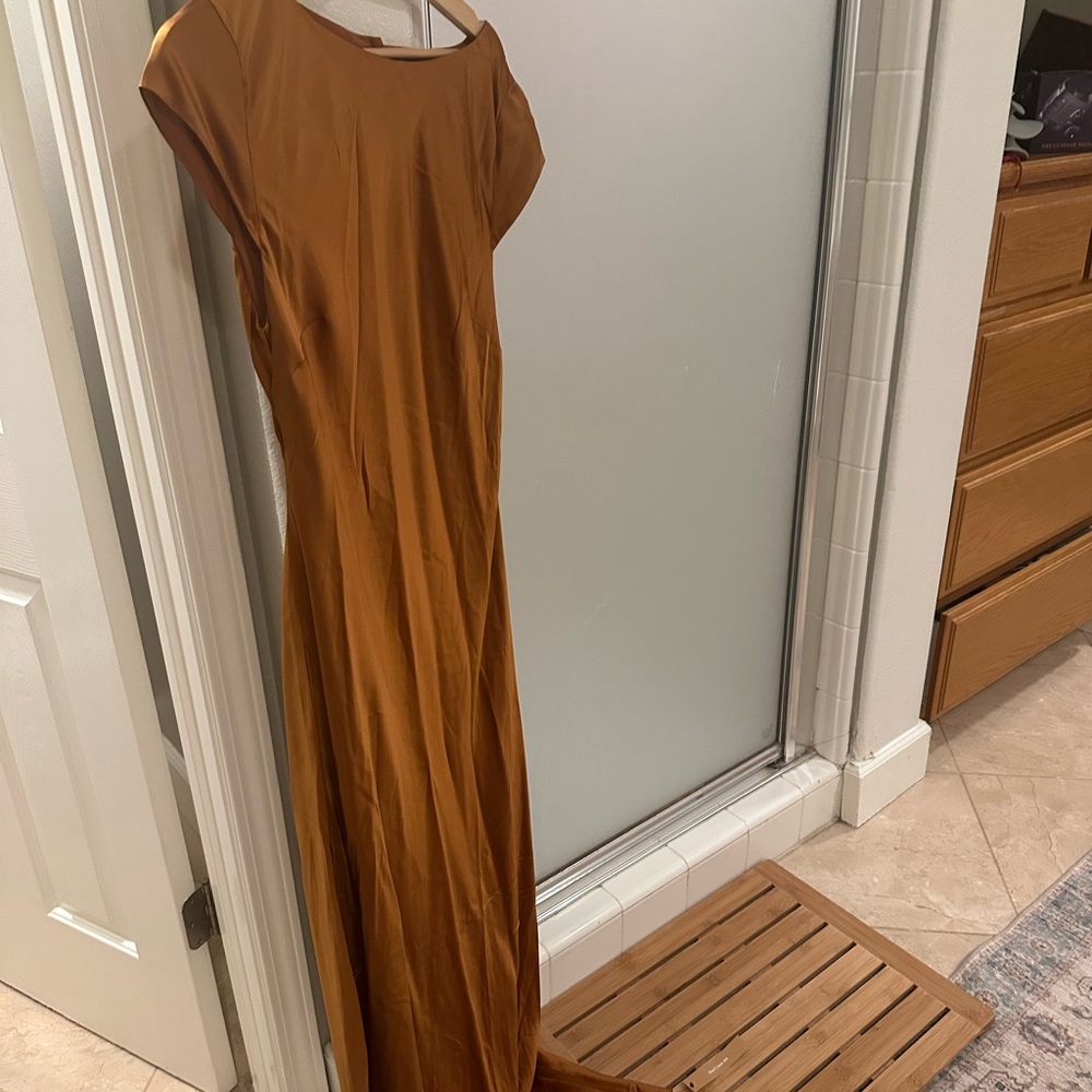 Reformation Niamh 100% Silk Maxi Dress Copper Brown Size 12 - Picture 6 of 7